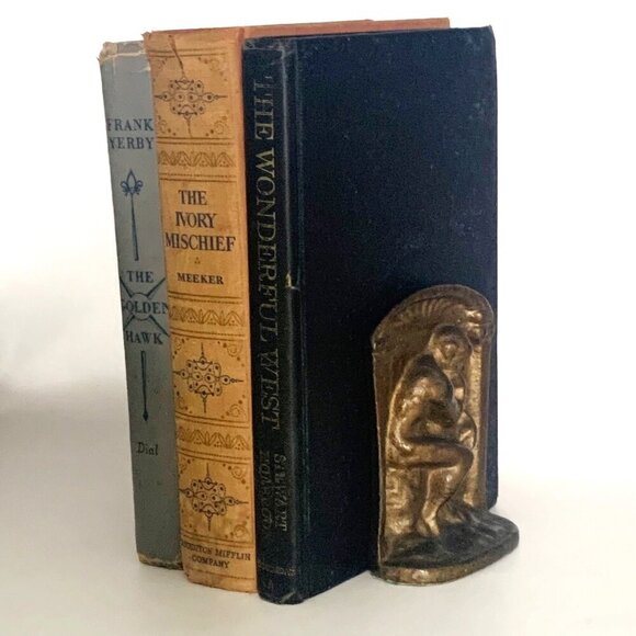 THE THINKER BOOKENDS Vtg Pair Gilded Bronze Heavyweight Art Deco Lost In Thought - Picture 2 of 10